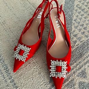Zara brooch slingback kitten heels.
